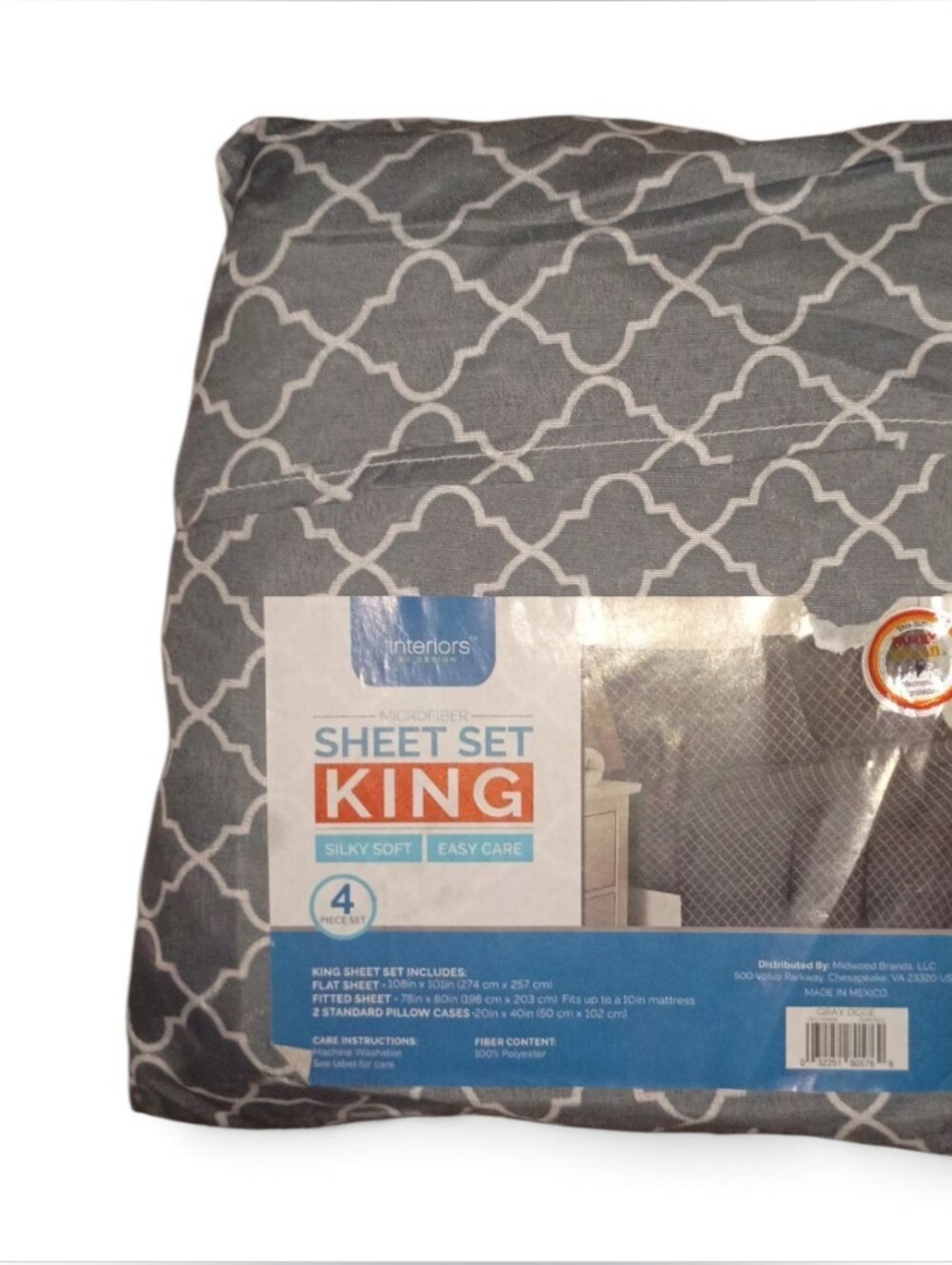 King Sheet Set in Gray Geometric Pattern